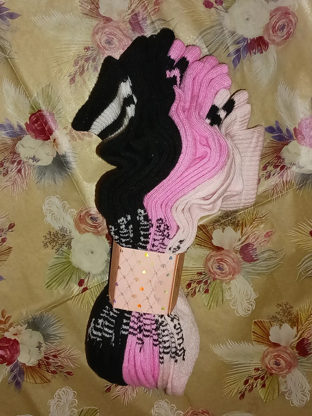 Juicy Couture Black & Pink Quarter Socks with Stripes & Logo Set of 8 Pairs